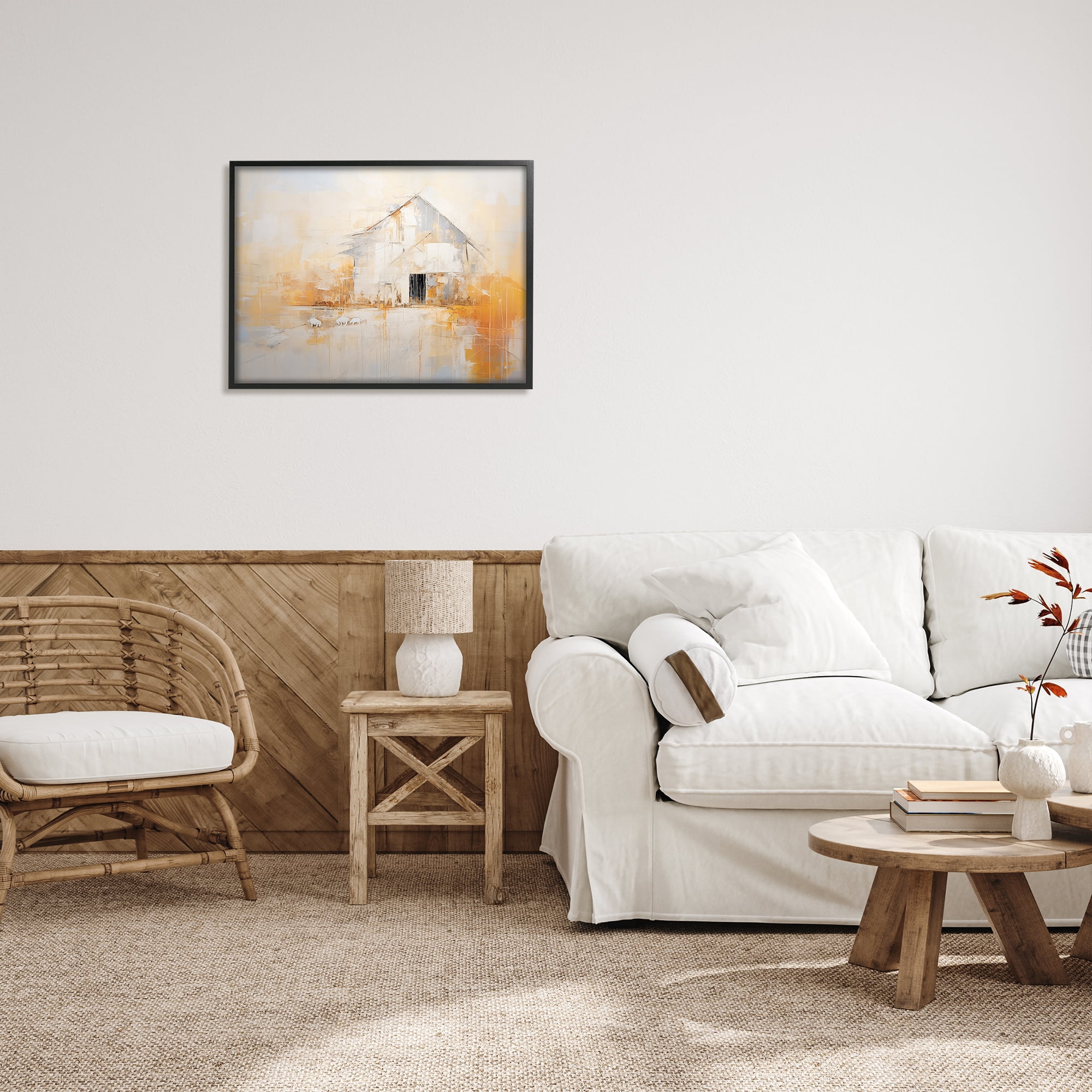 Stupell Industries White Abstract Barn Painting Abstract Painting Black Framed Art Print Wall Art, 30 x 24