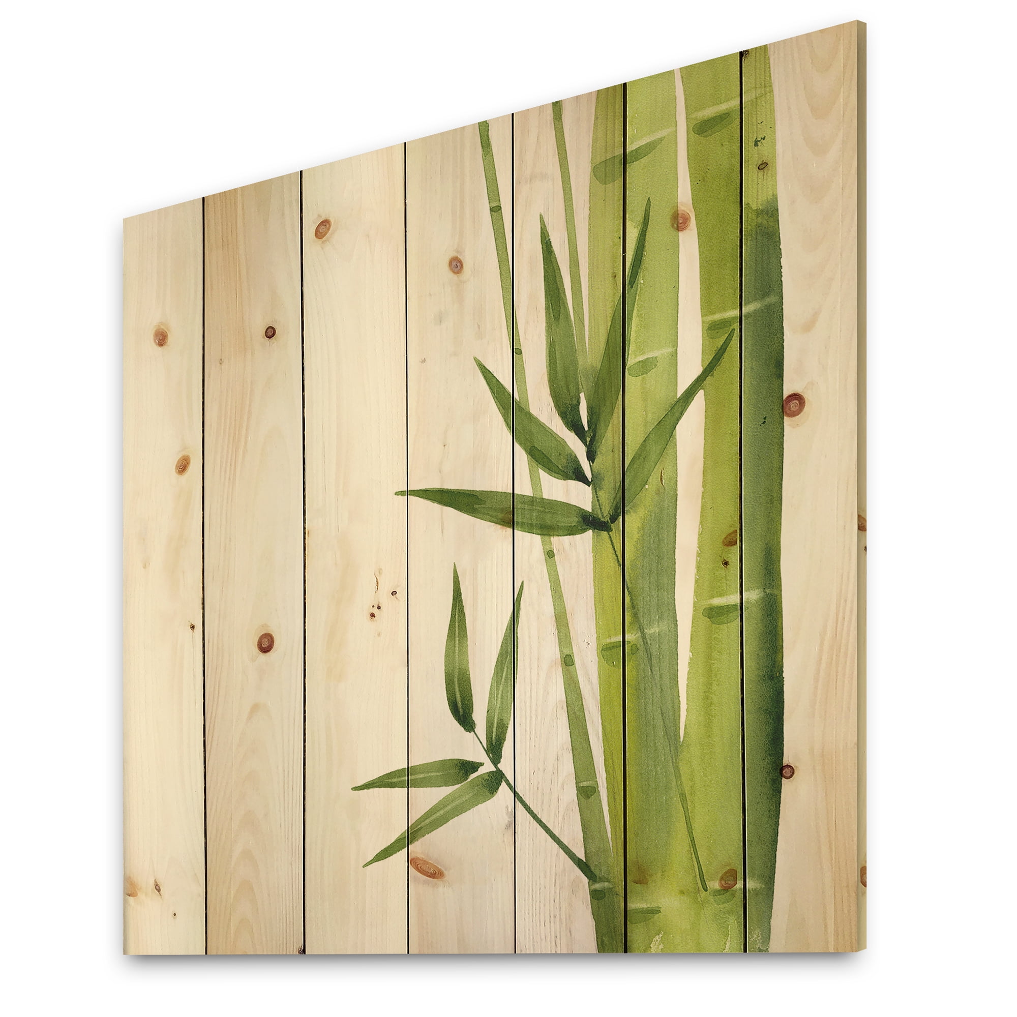 Designart 'The Forest of Bamboo Branches V' Tropical Print on Natural Pine Wood