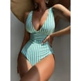 thumbnail image 6 of Hotian Women Stripe One Piece Swimsuit Plunge V Neck One Piece Bathing Suit Deep V-Neck Sexy Swimwear Green L, 6 of 6