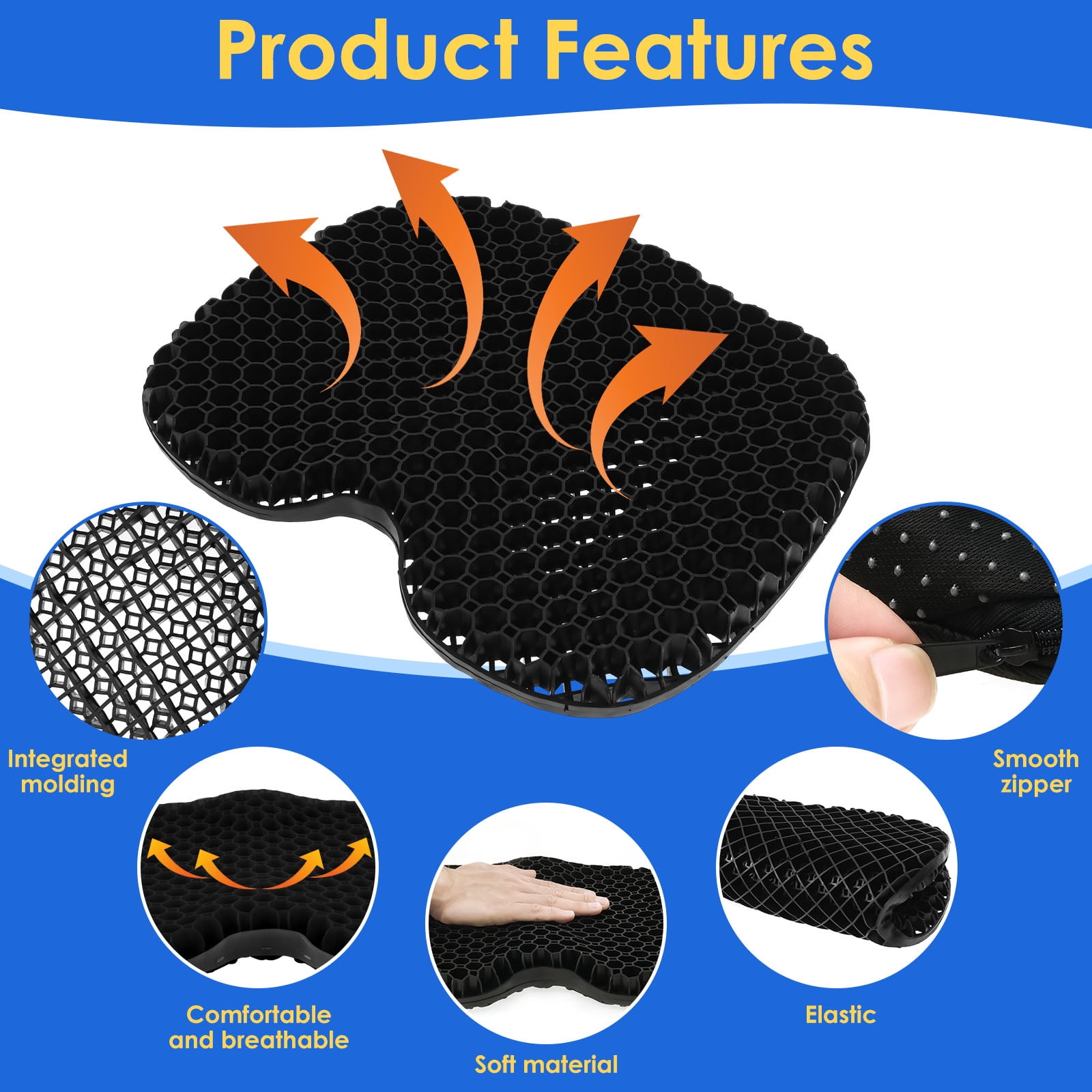 Kayak Gel Seat Cushion Nonslip Inflatable Boat Seat Pad Waterproof Breathable Canoe Cushion for Home Office Travel