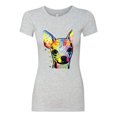 thumbnail image 2 of Wild Bobby Dean Russo Colorful Chihuahua Dog Lover Women Slim Fit Junior Tee, Heather Grey, Medium, 2 of 5