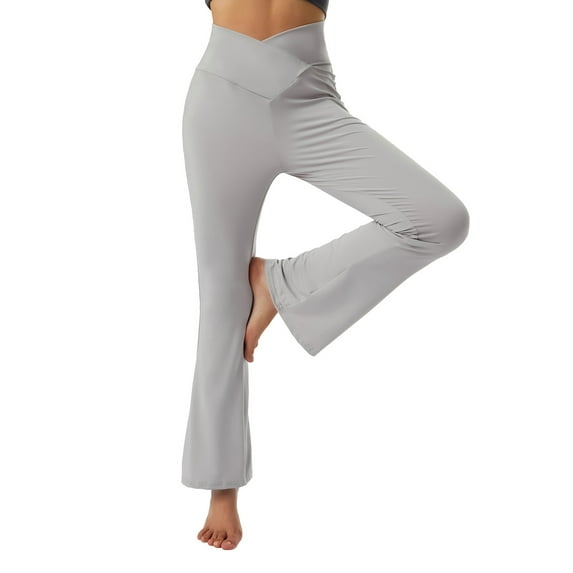 KOMOO Women Yoga Long Pants Plus Size Cross Waist Leggings Solid Color Tie-dyed Printed Pattern Yoga Sport Pants