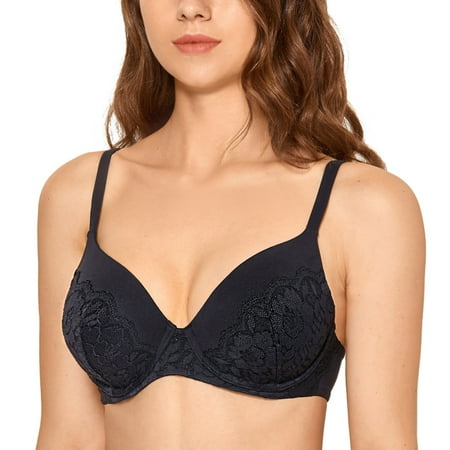

DOBREVA Women s Lace Full Coverage T shirt Bra Lightly Lined Underwire Smoothing