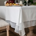 thumbnail image 5 of Washable Cotton Solid Color  Lace Edge Tablecloth Coffee Table Cover for Kitchen Dinning Luxury Table Decor Photo Background (Dark green,140x260cm), 5 of 7