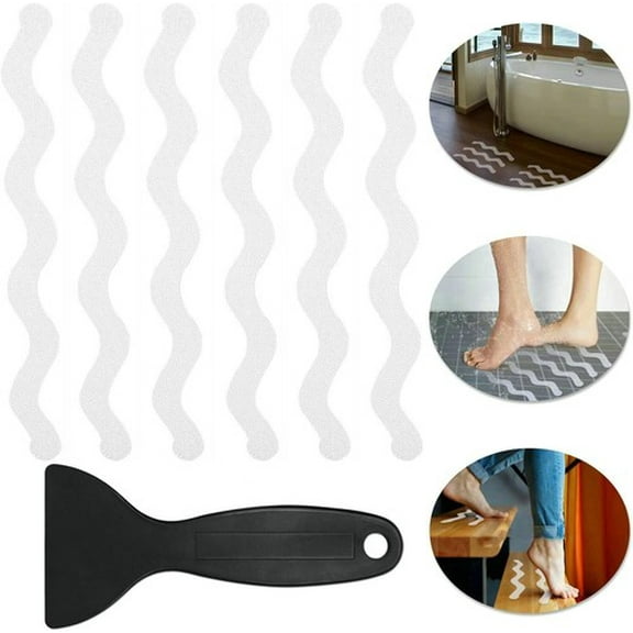 ShadeMart 24-Pack Transparent S-Wave Non-Slip Shower Stickers - Safety Grip Strips