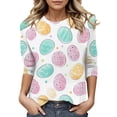 thumbnail image 2 of HAVUITYY Easter Bunny Sweater for Women – Soft 3/4 Sleeve Cotton Pullover with Cute Egg Print, Perfect Spring Going Out Top & Holiday Gift Idea, 2 of 5
