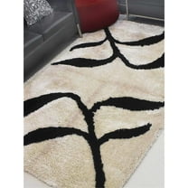 Rugsotic Carpets Hand Tufted Shag Polyester Eco-Friendly Area Rugs - 4'x6', Rectangle, Beige Black, Plain Solid Design, High Pile Handmade Anti Skid Rugs for Living Room, Bed Room K00038