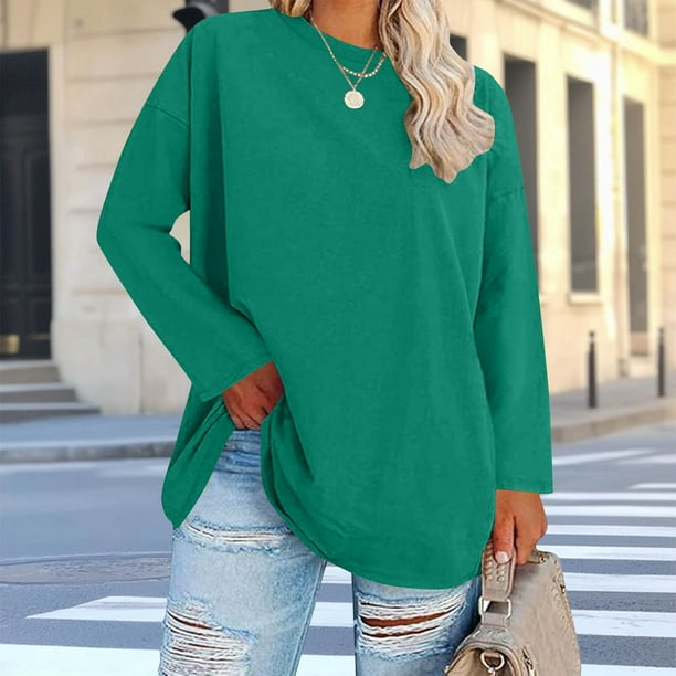 Uootdi Women's Plus Size Tops Crewneck Long Sleeve Sweatshirt Oversized Casual Loose Fit Basic T Shirts Blouse Gift