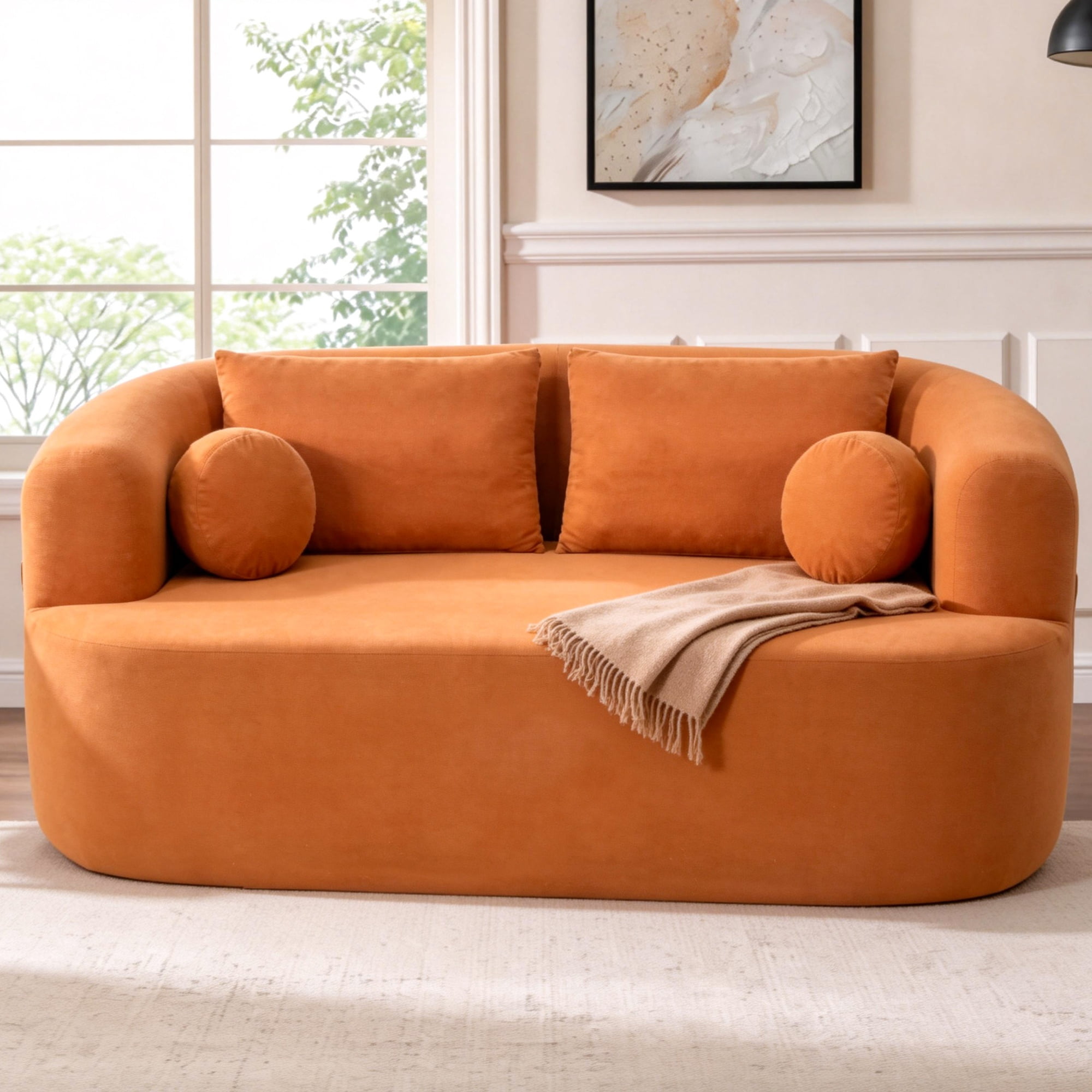 Loveseat Sofa-in-a-Box, 67" Chenille 2-Seater Couch with Deep Seats, 32D High-Resilience Foam, No Assembly Required, for Living Room, Small Space, Orange