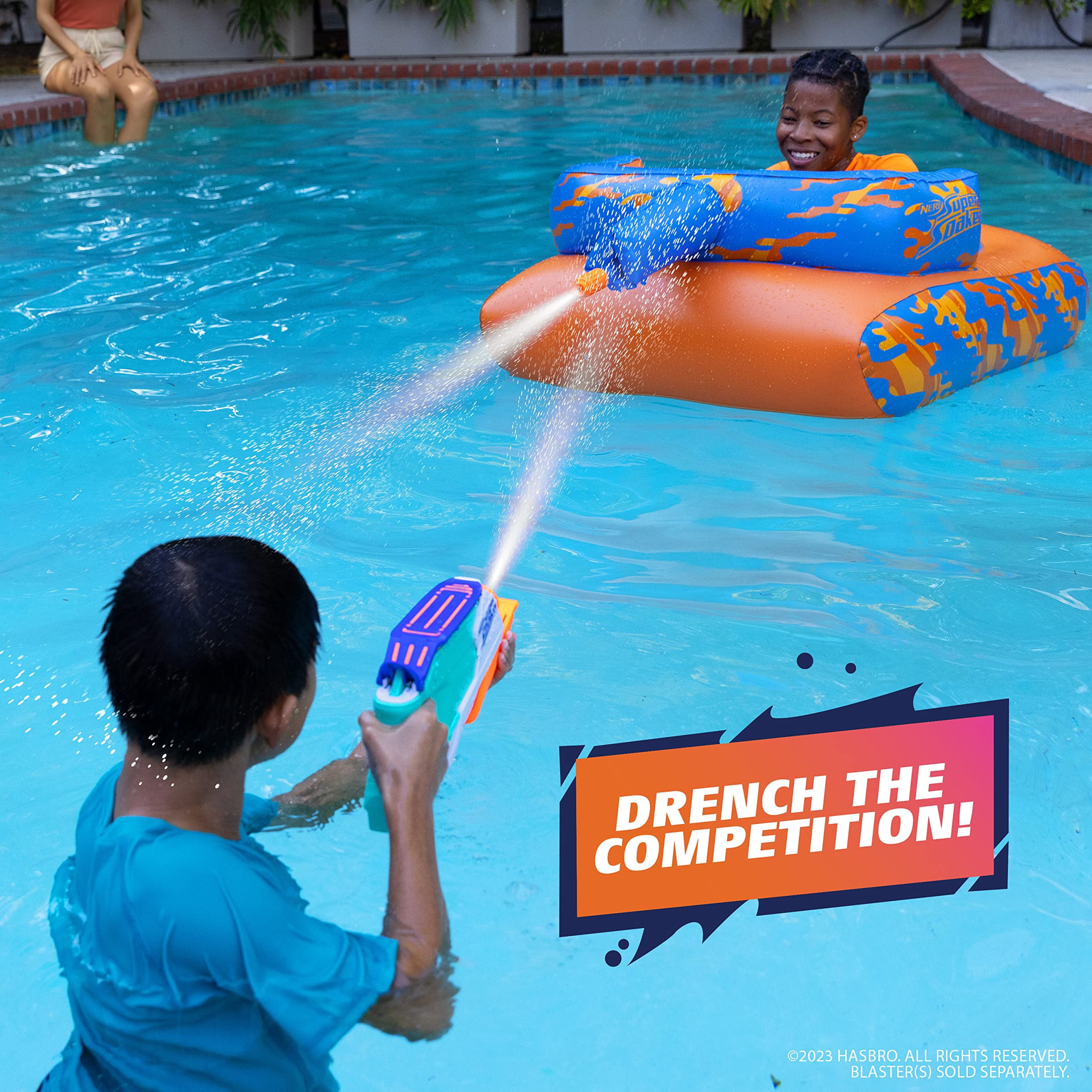 NERF Super Soaker Megaforce Battle Tank Inflatable Pool Float with Pool-Fed Mega Water Blaster