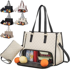 2 In 1 Tote Bag Lunch Bag Combo 2-In-1 Tote Bag Insulated Lunch & Travel Tote 2 In 1 Lunch Bag and Work Tote 15.6 Inch Tote Bag with Lunch Compartment (Beige)