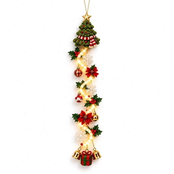 Lighted Christmas Tree Door Hanger, 15 Inch Glowing Christmas Hanging Decoration for Front Door, Porch, Wall and Holiday Home Decor