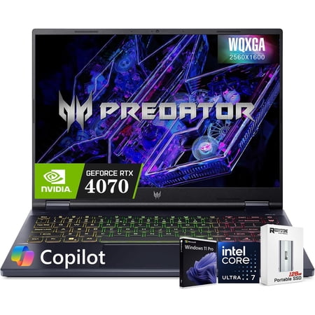 acer Predator Helios Neo 14 Gaming AI PC Laptop, GeForce RTX 4070 Graphics, 14.5" WQXGA (2560x1600, 100% sRGB, G-SYNC), Intel 16-core Ultra 7 155H, RGB Backlit, W/128GB PSD, Win11 PRO(16GB|1TB SSD)