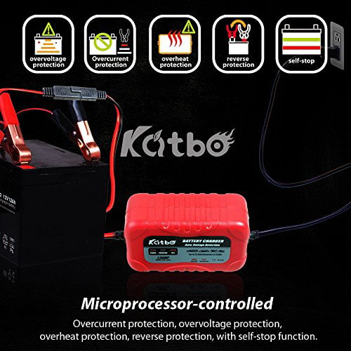 Katbo Battery Charger Automatic Maintainer 6V 12V Automatic Smart for Auto Car Motorcycle Lawn Mower ATVs RVs AGM GEL Lead Acid Batteries