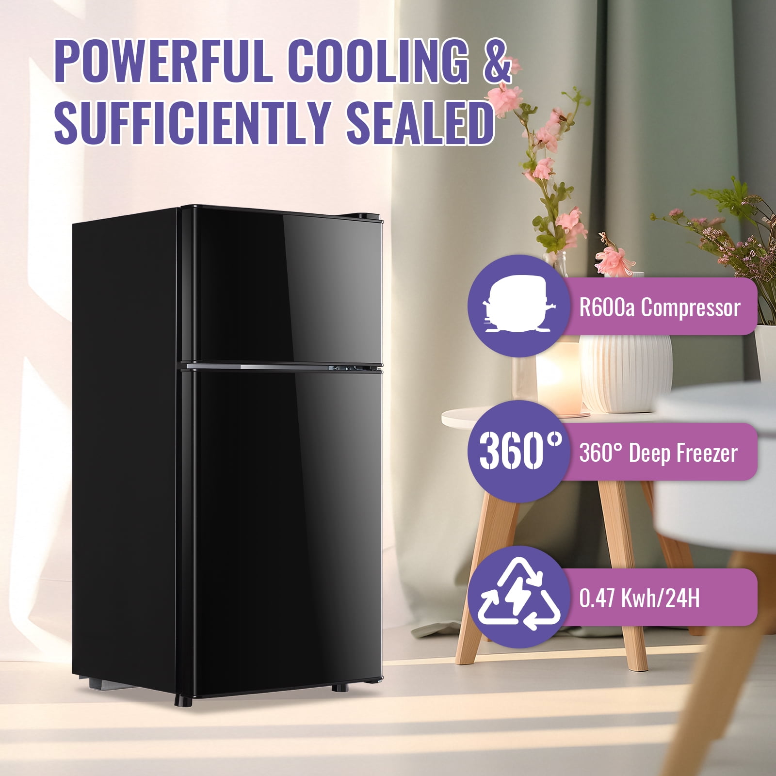 TACOOL 2.35 Cu.ft Small Mini Refrigerator for Office Compact Dual Door Fridge Egg Trey Low Noise, Black