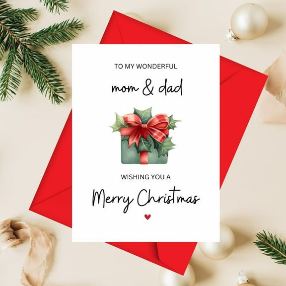 Christmas Card for Mom & Dad – "Wishing You a Merry Christmas" – Beautiful Gift for Parents – Includes Red Envelope – Perfect Holiday Greeting