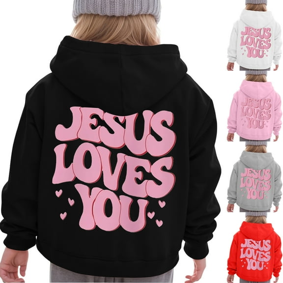 Ulanda Jesus Loves You Hoodies for Teen Girls Trendy Cute Christian Letter Print Sweatshirts Casual Tops with Pockets (Red, 12-13 Years)