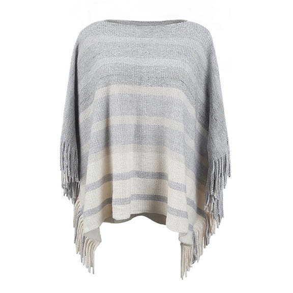 Xfvqtps Womens Cape Pullover Round Neck Fringed Cuff Knitting Stripe Comfortable Soft Sweater Fashion Casual Warm Fall and Winter Top Beige