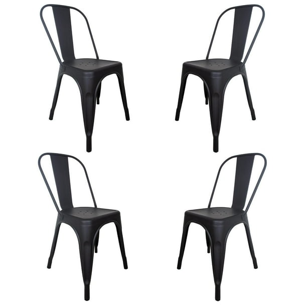 Set De 4 Sillas Tolix Metálicas Vintage Para Comedor Restaurante Exterior Interior negro