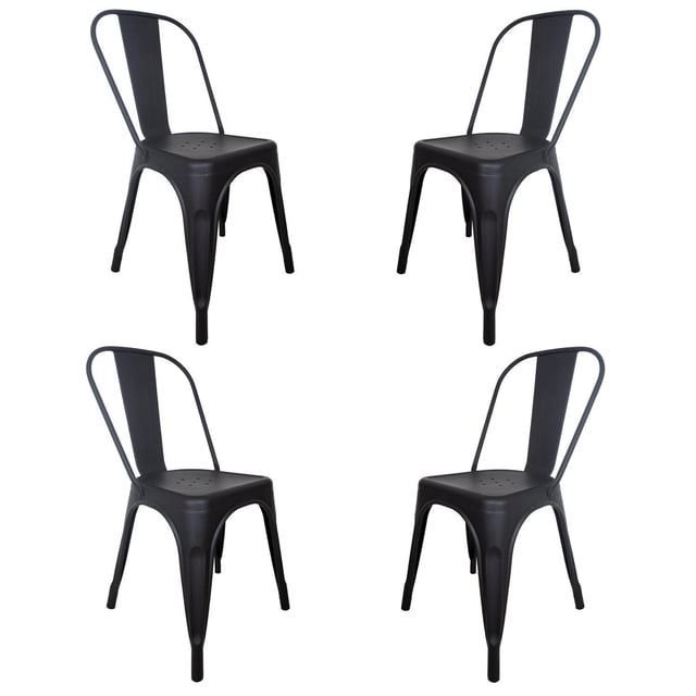 Set De 4 Sillas Tolix Metálicas Vintage Para Comedor Restaurante Exterior Interior negro