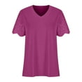 thumbnail image 4 of Jewelreauty Womens V Neck Tunic Tops Casual Lace Short Sleeve Loose Fit Blouses Summer Solid Color Shirts (L, Hot Pink), 4 of 6