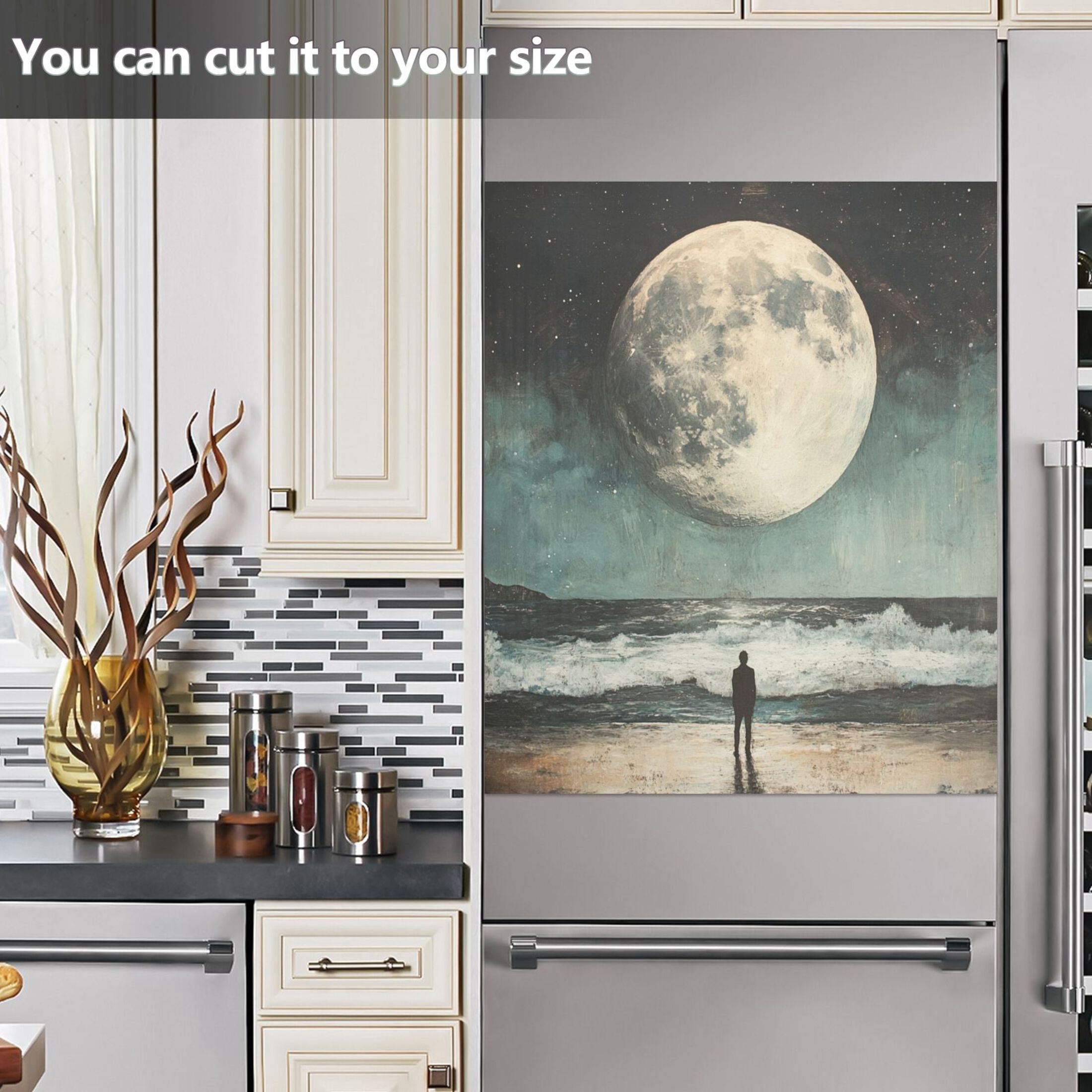 Dishwasher Magnetic Sticker 23x26 Inch Refrigerator Magnetic Sticker Washing Machine Magnetic Sticker Kitchen Panel Magnetic Sticker Home Decor Beautiful Moon on The Sea