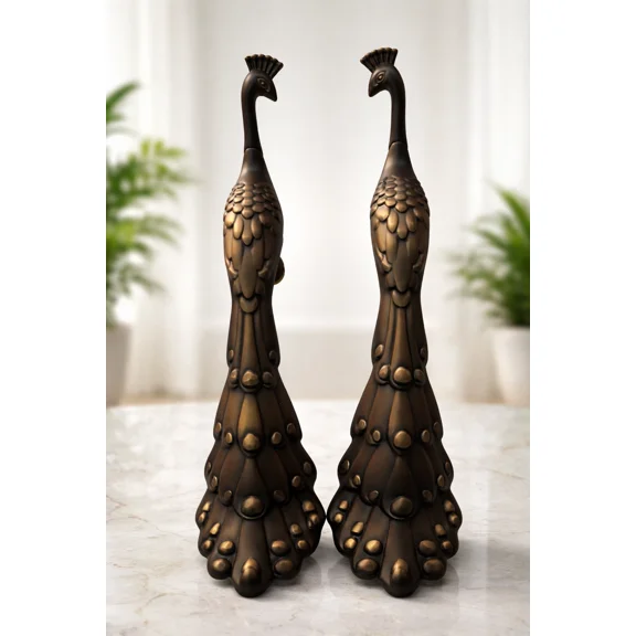Global Antiques16'' Aluminum Peacock Shape Main Door Handle Glass Door Pull Antique Brass Finish, Decorative Entrance Hardware, Set of 2