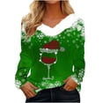 thumbnail image 2 of DPTALR T-shirt Bas Ajusté à Manches Longues pour Femmes, en Peluche, à Col en V, Patchwork, Imprimé de Noël, 2 of 5