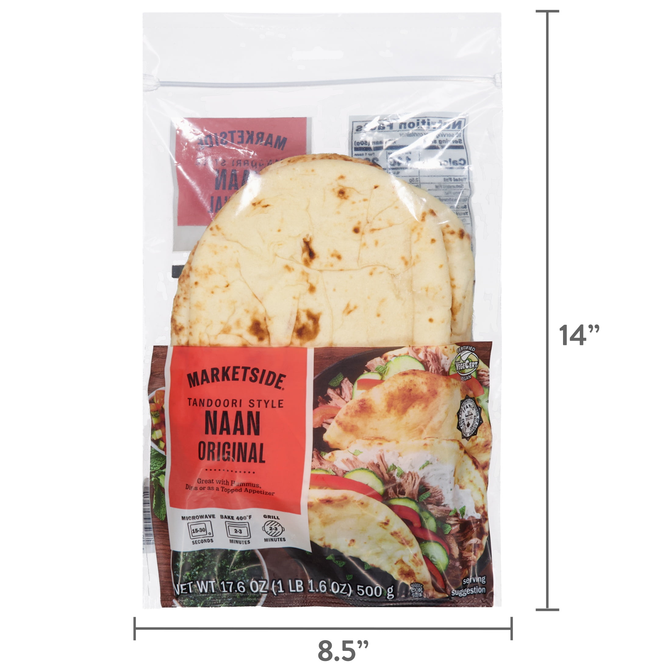Marketside Tandoori Style Naan Original, 17.6 oz, 5 Count