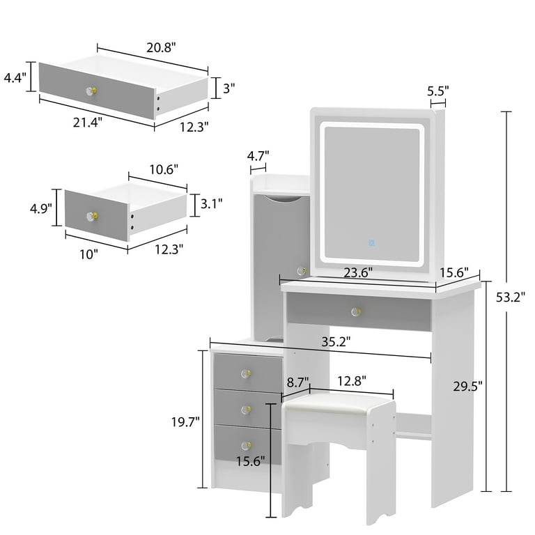 Hitow Vanity Table Set with Light Mirror, Makeup Organizer