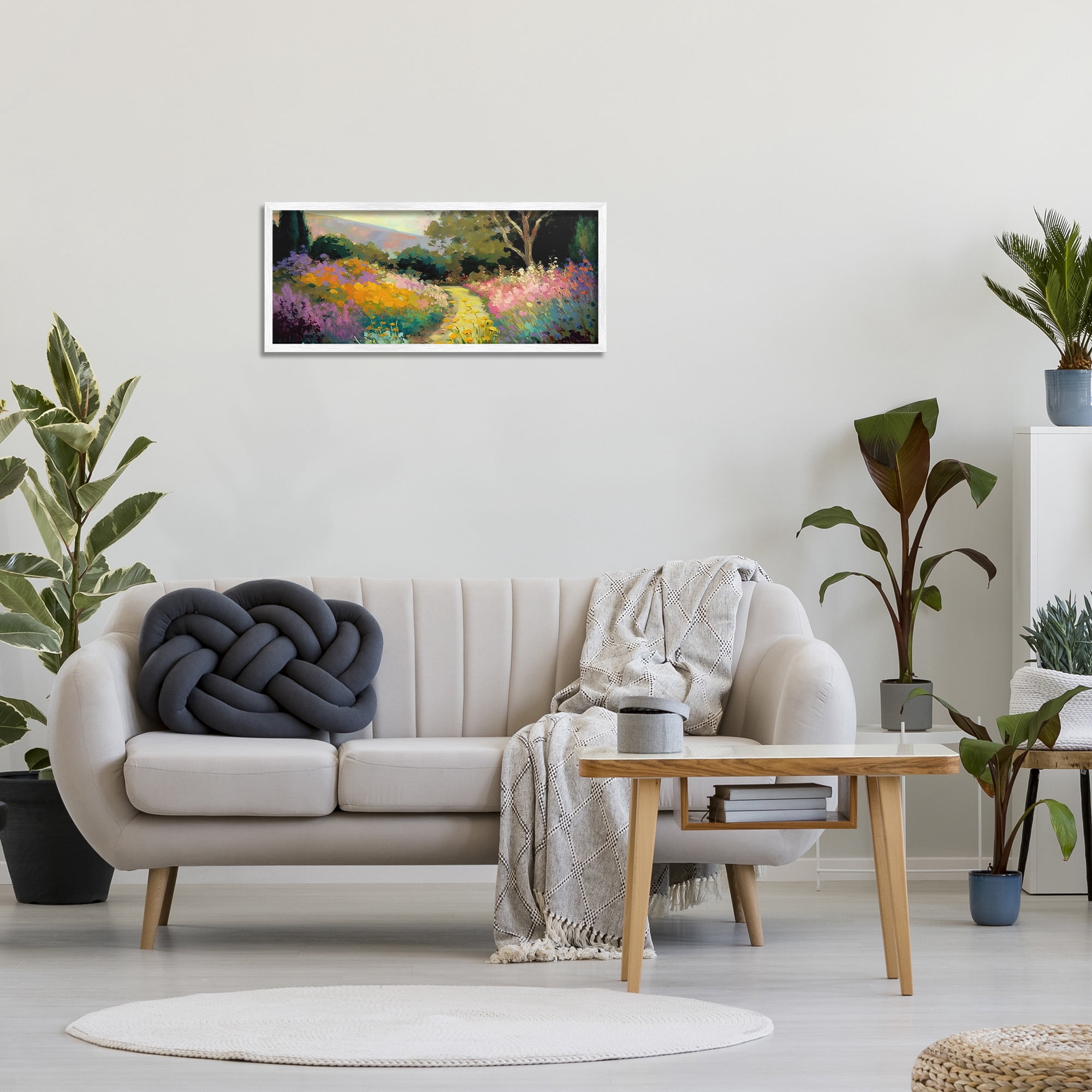 Stupell Industries Modern Meadow Path Landscape Painting White Framed Art Print Wall Art, 30 x 13