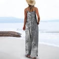 thumbnail image 3 of BiZtdJrK Clearance Sale, Womens Cotton Jumpsuits Sleeveless Spaghetti Strap Rompers Vintage Print Baggy Overalls Casual Onesie Wide Leg Pant with Pockets Gray XXL, 3 of 6