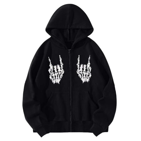 

Casual Tunic Women Skeleton Print Gothic Style Long Sleeve Hoodlies Zipper Stars above Thermal Pajamas Women