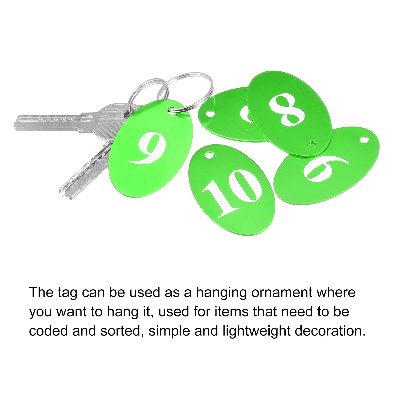 Uxcell Oval Number Tags Key Tag with Ring, 1-50 Numbered Green ID Tag for Coding, Decoration, Pack of 50
