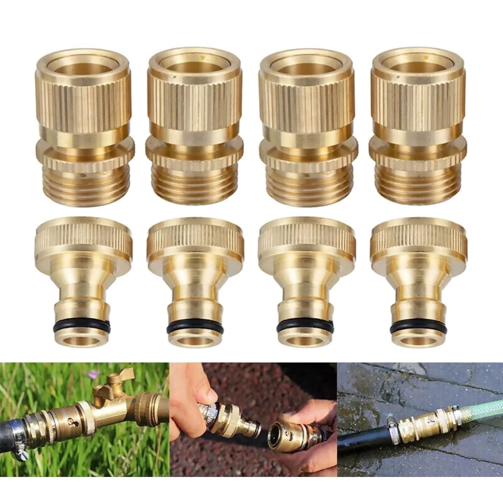 ARCADORA 4 Pair Brass Garden Hose Quick Connectors 3/4” GHT Standard Size Easy Connection Leak Proof Durable Faucets Sprinklers RV Boats