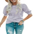 thumbnail image 1 of QJUHUNG Women Short Puff Sleeve Sweaters Loose Lightweight Pointelle Knit Pullover Tops, 1 of 4