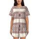 thumbnail image 1 of Fotbe Fashion Tatreez1 Conjunto de Pijama Estampado para Mujer, 2 Piezas, Ropa de Dormir con Camiseta de Manga Corta y Shorts Suaves-Large, 1 of 6