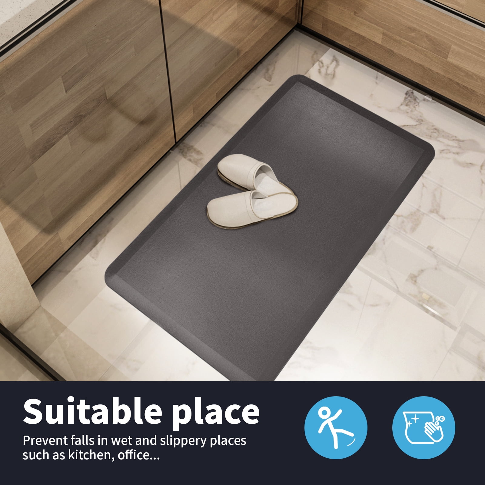 Art3d 28"x17.3" Kitchen Mat,3/4" Thickened Anti-Fatigue Floor Mat,Non Slip Foam Comfort Standing Mat (Dark Grey)