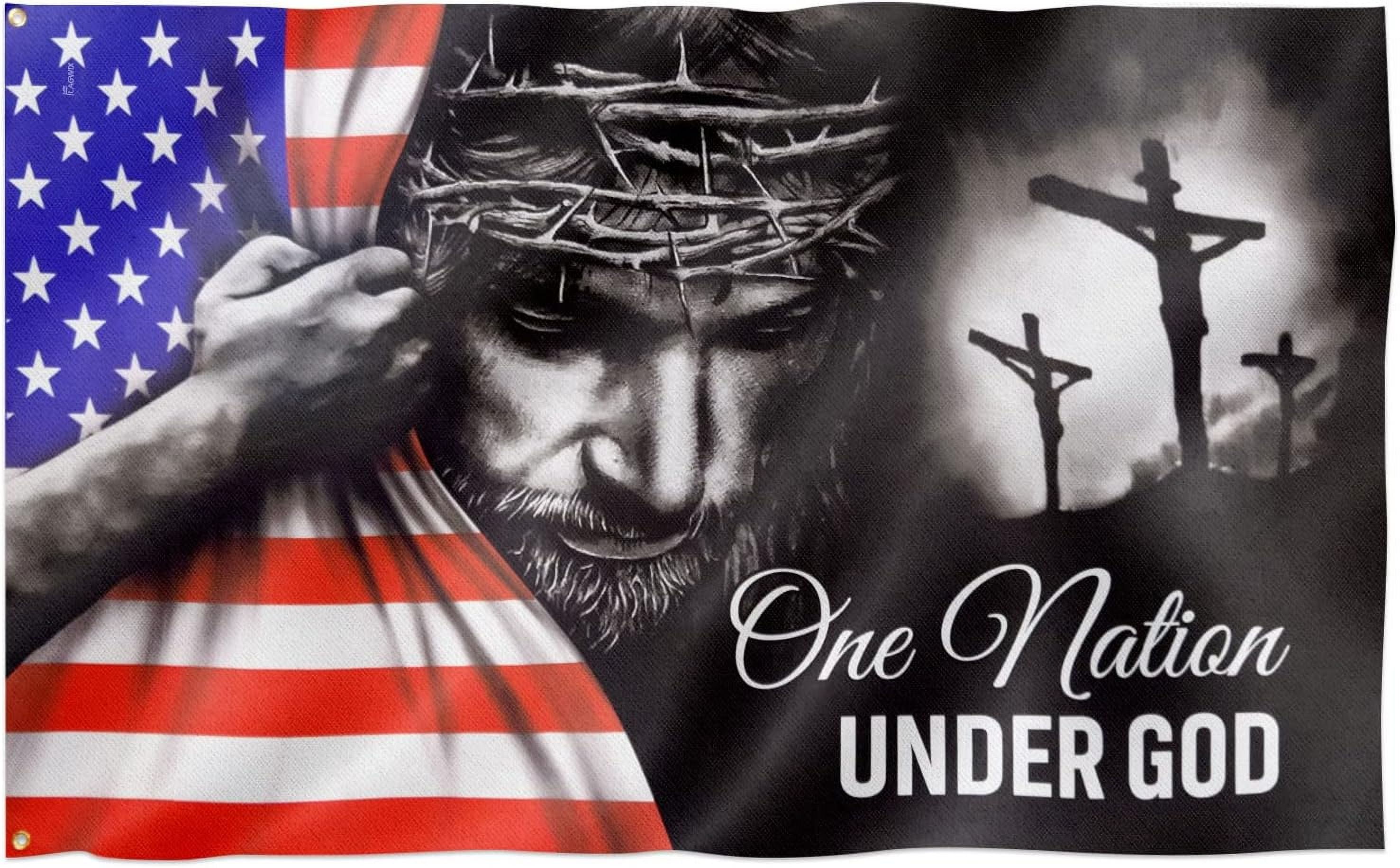 One Nation Under God Flag Christian Jesus American Flags for Outside 3x5 Double Sided In God We Trust Flag Jesus Easter Flag Banner for House Yard Indoor Outdoor Faith Patriotic Flags Decor