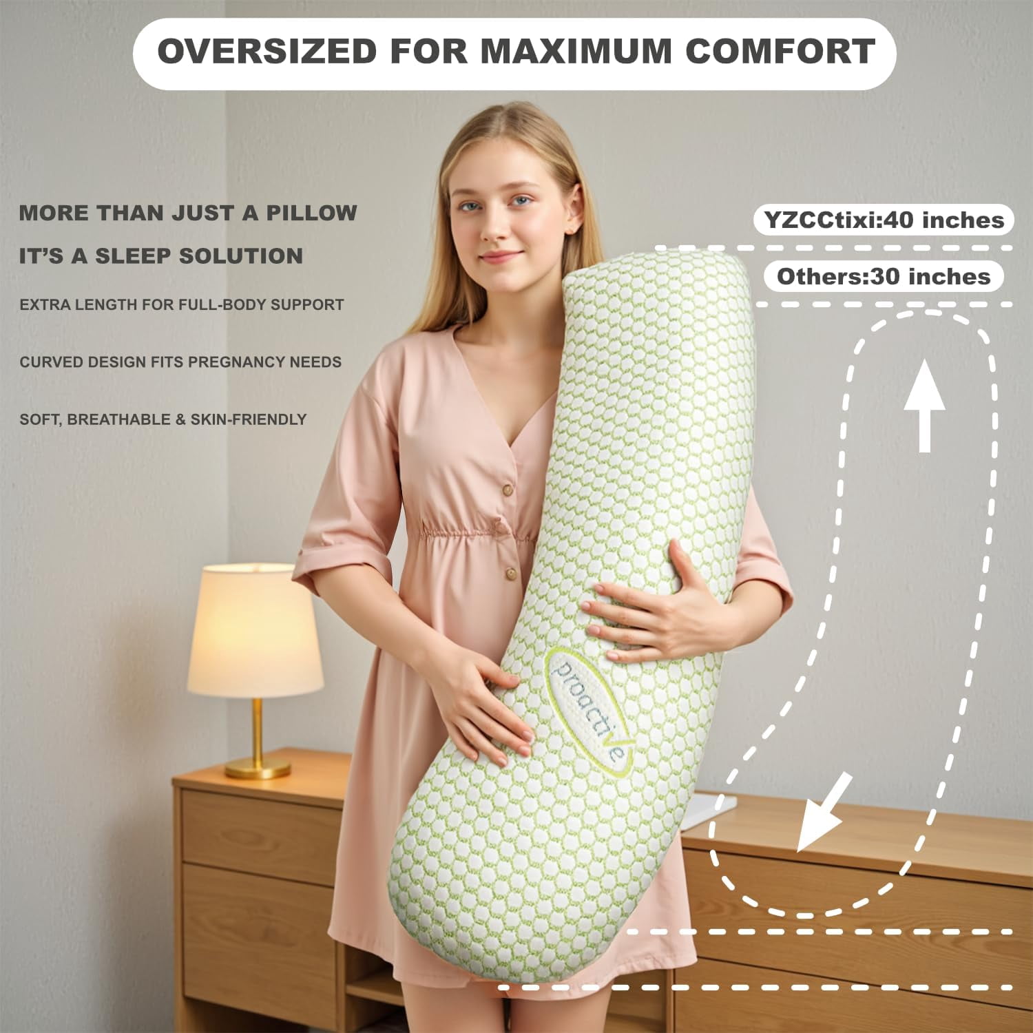 Pregnancy Pillow - Full Body Maternity Support for Back & Hips, Soft Sleeping Pillow with Removable Cover, Comfort for Side Sleepers and Pregnancy