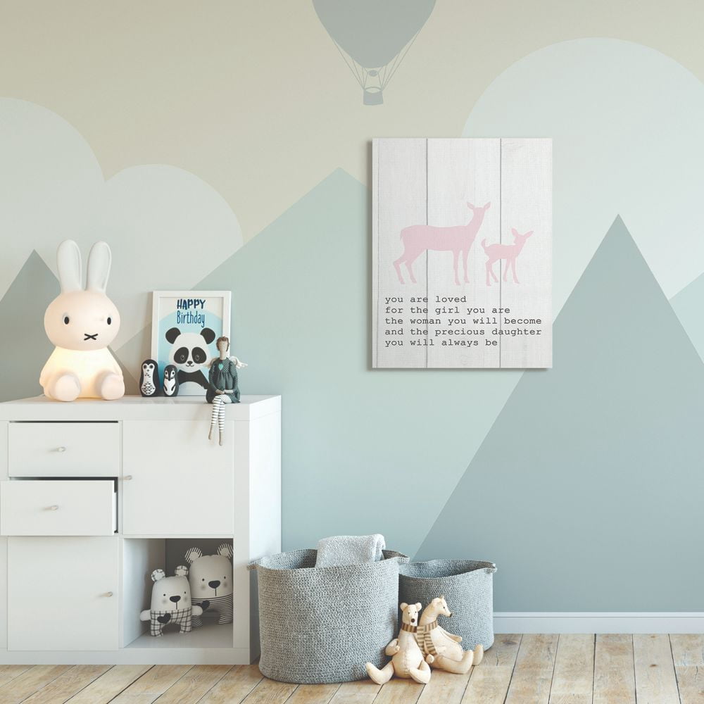 The Kids Room by Stupell Kids Inspirational Word Girls Deer Family Animal Design Canvas Wall Art by Daphne Polselli