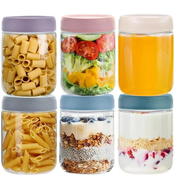 XKDOUS 6 Pack Overnight Oats Containers Jars with Lids, 16 oz Glass Mason Jars for Overnight Oats, Yogurt Container Sealed Oatmeal Container for Milk, Salad, Cereal, Fruit
