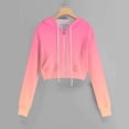 thumbnail image 2 of Womens Zip Up Hoodie Winter Fall Comfy Hooded Long Sleeve Rolled Cold Shoulder Gradient Print Cotton Coats Sweatshirts(Pink,XXL), 2 of 4