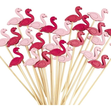 Cocktail Picks - 100 Counts Flamingo Decorative Toothpicks for Appetizers, 4.7 inch Long Bamboo Skewers Wooden Sticks for Food and Drinks, Fancy Party Decorations
