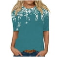 thumbnail image 2 of Sakmal Green Womens Plus Size Tops Elbow-Length Flower Crew Neck Graphic T-Shirts Plus Size Ladies Shirts, 2 of 5