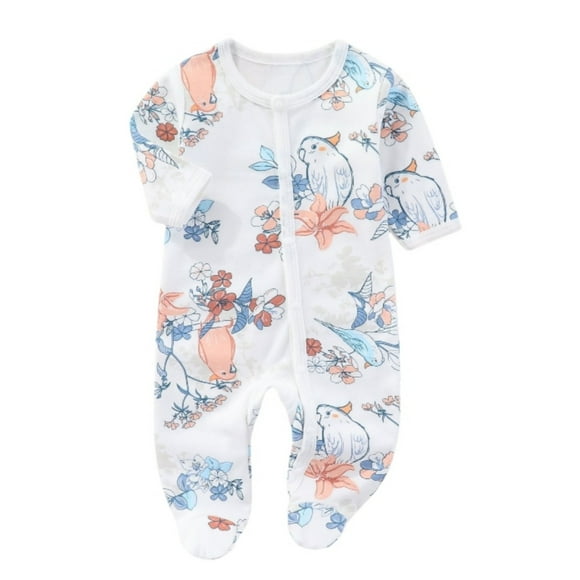 Baby Romper Newborn Infant Baby Cute Prints Long Sleeve Jumpsuit Cotton Soft Breathable Romper Barboteuse Bebe Fille Sky Blue 0 Months-3 Months