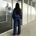 thumbnail image 4 of Sweatsuits Women 2 Piece Outfit Half Zip Stand Collar Long Sleeve Pullover Sweatshirts,Wide Leg Pants Matching Tracksuit Sets Navy XXL, 4 of 5