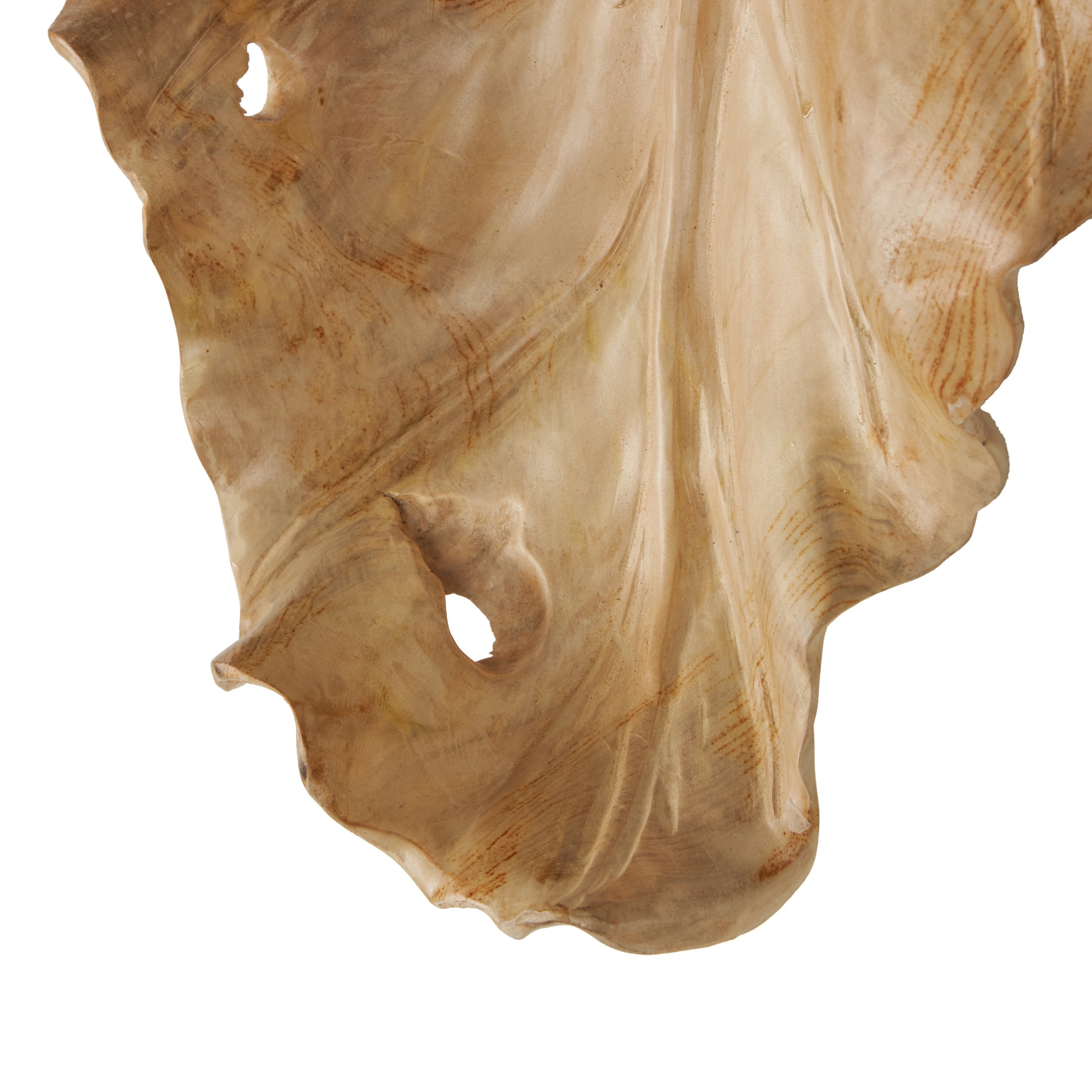 DecMode 20" x 13" Light Brown Teak Wood Handmade Carved Leaf Tray, 1-Piece