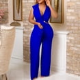thumbnail image 5 of Levmjia Women Jumpsuit Summer Casual V Neck Sleeveless Wide Leg Romper with Pockets Comfortable Stretchy Polyester Plus Size for Travel Work Vacation Beach Outfit, 5 of 9
