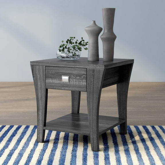 Leovanni Transitional Wood Storage End Table in Gray